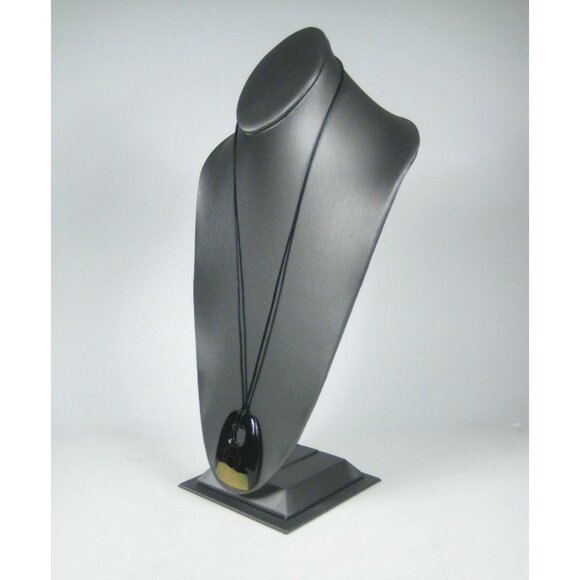 Ceramic Necklace Pendant Geometric Statement Cord Strand 26 Inch Signed G - Picture 4 of 12